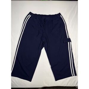 Tickled Pink Navy Blue Athletic Cargo Capri Pant Women 2X Side Stripe Drawstring